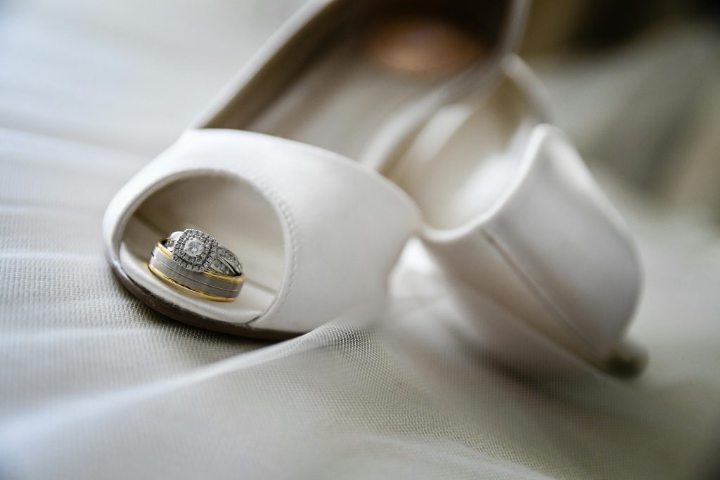 Silver Ring on White Peep Toe Shoe